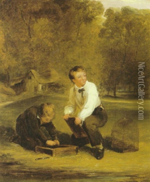 Setting A Trap Oil Painting - William Hemsley