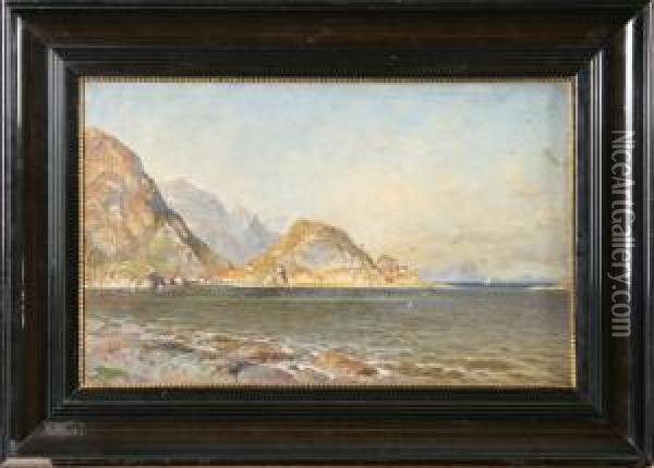 Fjordlandskap Oil Painting - Karl Julius Rose