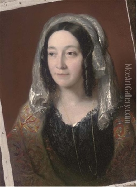 Portrait Of Frances Elizabeth Eyre, 2nd Countess Nelson, Trompe L'oeil Oil Painting - John Phillip