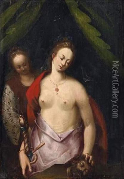 Judith With The Head Of Holofernes Oil Painting - Dirck de Quade Van Ravesteyn