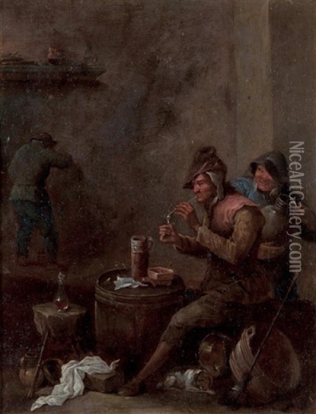 Scene De Tabagie Dans Une Taverne Oil Painting - Egbert van Hemskerck the Elder