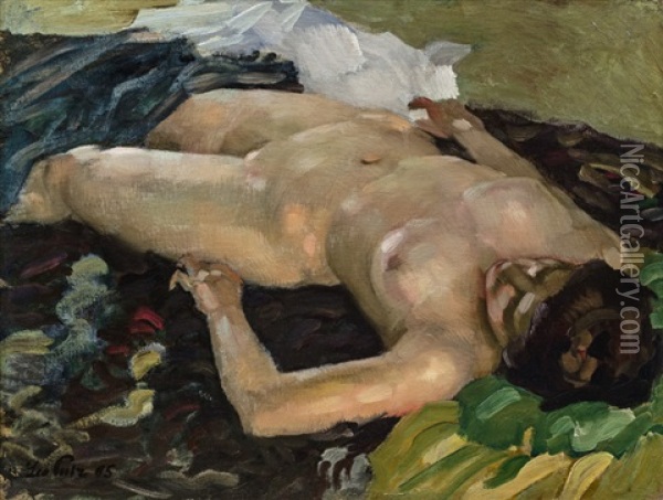 Liegender Akt Oil Painting - Leo Putz