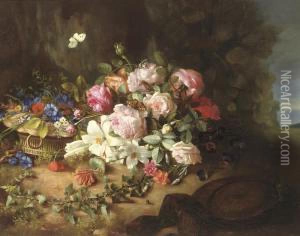 Flowers On A Forest Floor Oil Painting - Margaretha Roosenboom