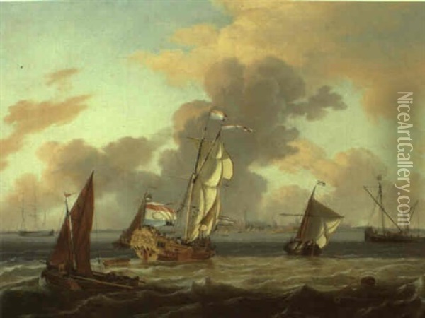 Dutch States Yacht, A Smalschip, A Hooker And Other Vessels Near Hoorn Oil Painting - Ludolf Backhuysen the Elder