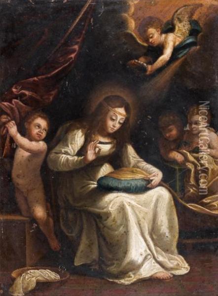 La Vierge Cousant Oil Painting - Guido Reni