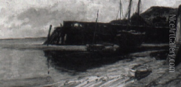 Sailing Vessels At Low Tide Oil Painting - Edwin John Ellis