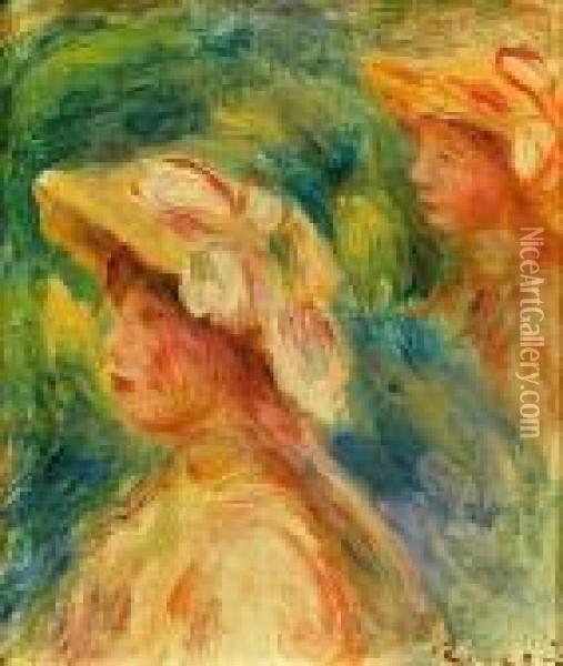 Deux Profils De Jeunes Filles Oil Painting - Pierre Auguste Renoir