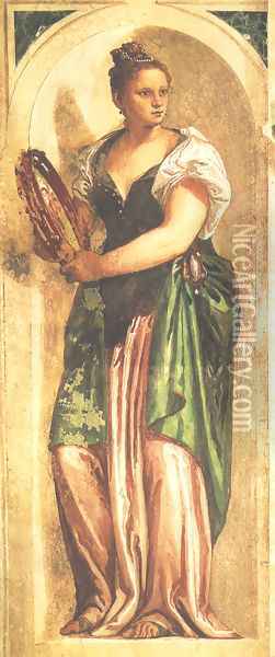 Woman Playing Tambourine Oil Painting - Paolo Veronese (Caliari)