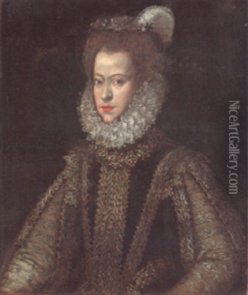 Portrait Of A Noble Lady, Wearing A High Ruff Oil Painting - Alonso Sanchez Coello