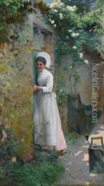 By The Garden Door Oil Painting - Frank Crawford Penfold
