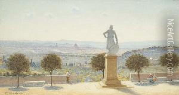 Statue Of Desideris The Sculptor Looking Out Over Florence Oil Painting - Edwin Bale