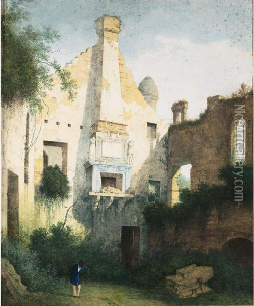A Ruin Landscape With Remains Of A Chimney Oil Painting - Joseph Augustus Knip
