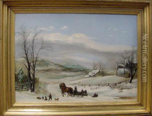 Winter Landscape Oil Painting - M.L Cass