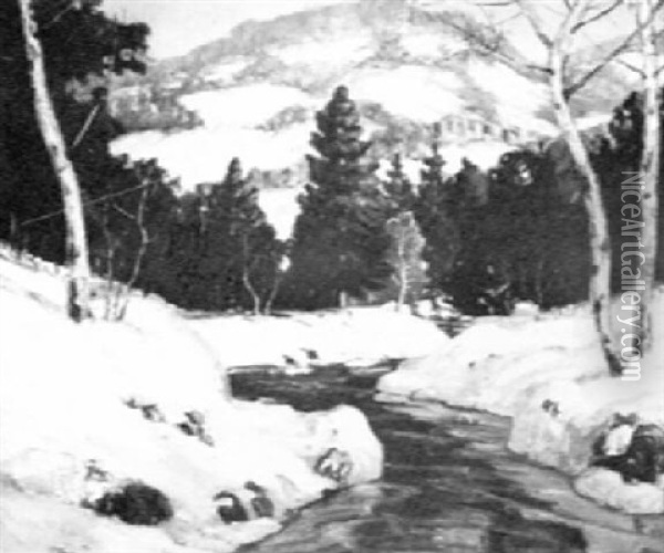 Winter Stream Oil Painting - Richard A. Holberg