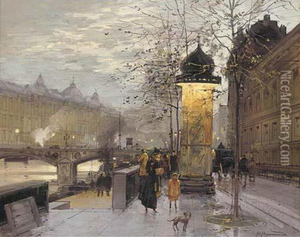 A Parisian Street Scene Oil Painting - Paul Renard