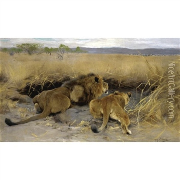 Beute In Sicht (prey In Sight) Oil Painting - Wilhelm Friedrich Kuhnert