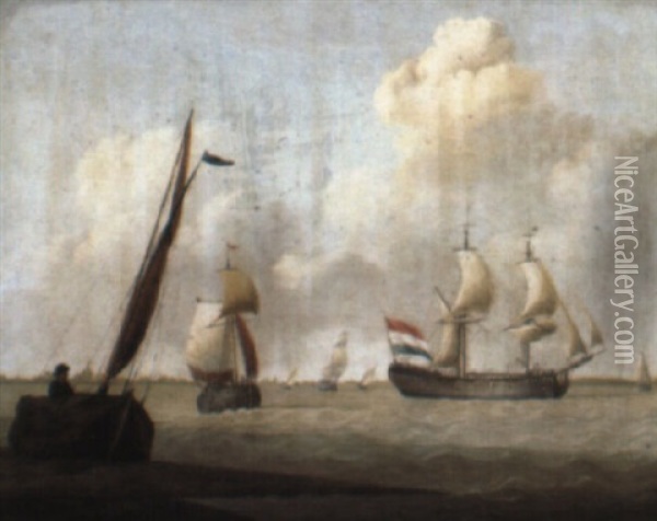 Smalschips And Staatsjachts Sailing Off The Dutch Coast Oil Painting - David Kleyne