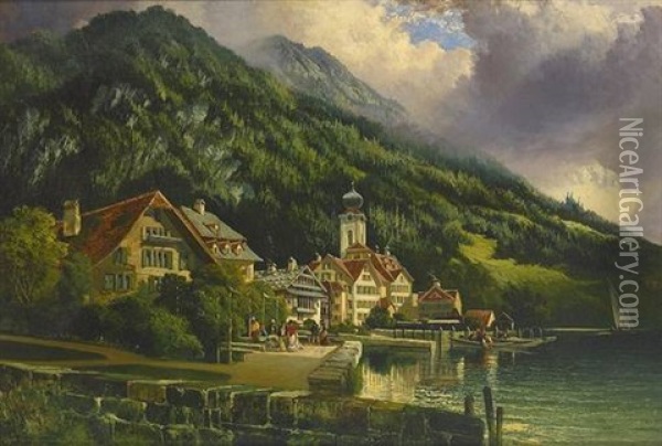 The Rhigi From The Hotel Garden Weggis, Switzerland Oil Painting - Henry Valter