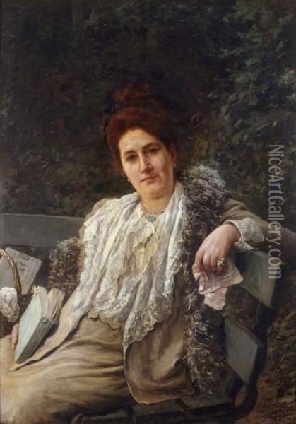 Portrait Of A Portuguese Woman Oil Painting - Ernesto Ferreira Condeixa
