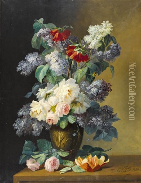 Prachtiges Blumenstillleben Mit Rosen Und Flieder Oil Painting - Georges Viard