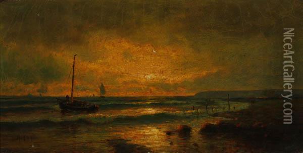 Sunset Coastal With Boats Oil Painting - Mauritz F. H. de Haas