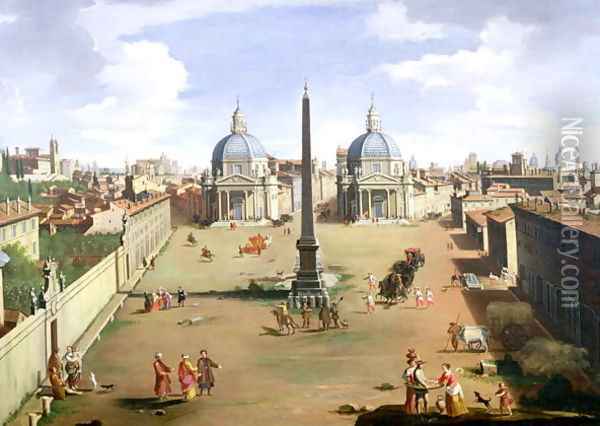 A View of the Piazza del Popolo in Rome Oil Painting - (circle of) Wittel, Gaspar van (Vanvitelli)