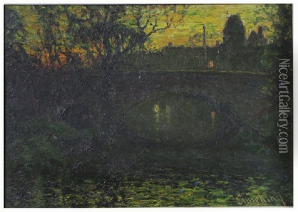 Bridge At Twilight Oil Painting - John Joseph Enneking