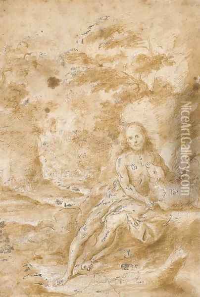 Saint John the Baptist seated in a landscape Oil Painting - Juan De Valdes Leal