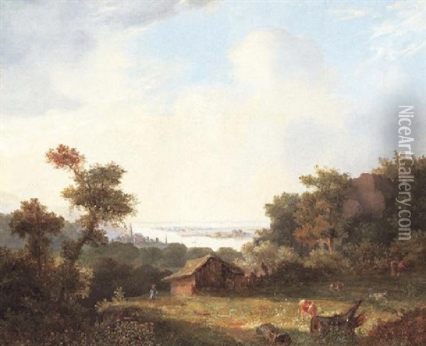 Blick In Eine Weite Sommerliche Flusebene Oil Painting - Christian Cornelis Kannemans