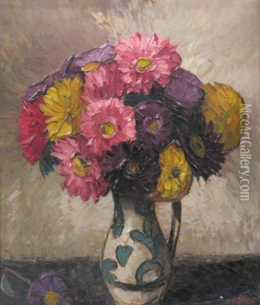 Pot With Flowers Oil Painting - Petru Bulgaras