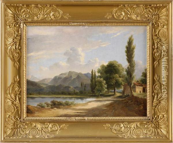 Italienische Seenlandschaft. Oil Painting - Jean-Victor Bertin