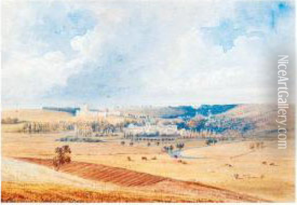 Chateau And Village Of Angiers Near Dieppe Oil Painting - Newton Fielding