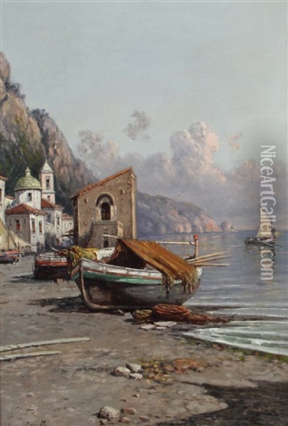 Uferpartie Vor Solerno Oil Painting - Giuseppe Carelli