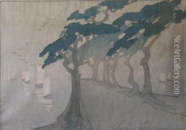 Pines By The Sea Oil Painting - Bertha Boynton Lum