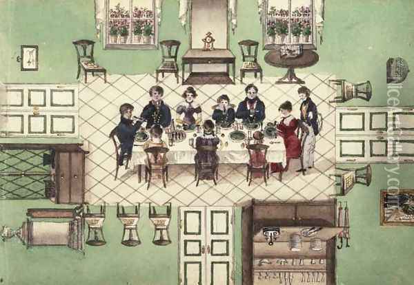 Family meal from a journal written by Carl Baumann, 1813-25 Oil Painting - Franz Paumgarrten