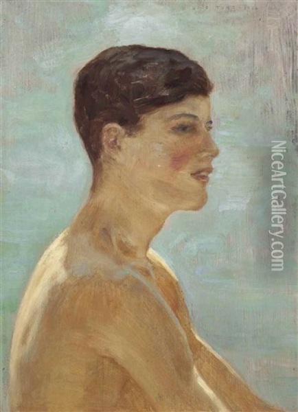 Profile Of Donald Rolph Oil Painting - Henry Scott Tuke