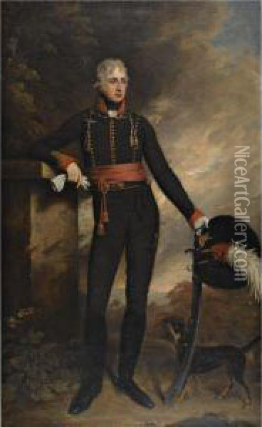 Portrait Of Charles Lord Bruce, Later 1st Marquess Of Ailesbury (1773-1856) Wearing A Uniform Of The Wiltshire Yeomanry Oil Painting - Samuel Woodforde