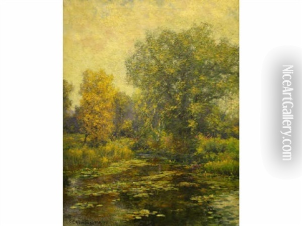 Landscape With Lily Pond Oil Painting - Charles Albert Burlingame