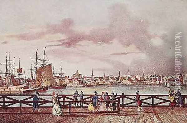 View of Boston and the South Boston Bridge Oil Painting - Milbert, Jacques