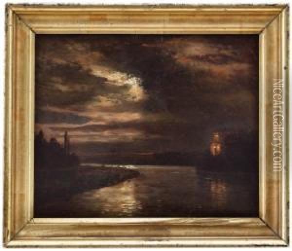 Maneskinn Over Elben 1843 Oil Painting - Johan Christian Clausen Dahl