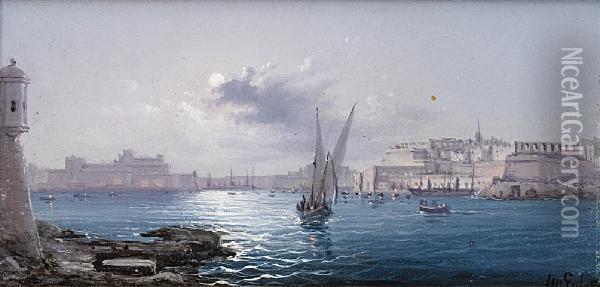 The Grand Harbour, Valetta Oil Painting - Luigi Maria Galea