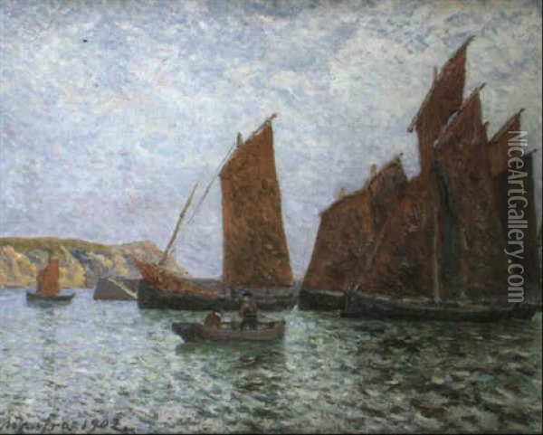 Bateaux Au Mouillage, Morgat 1902 Oil Painting - Maxime Maufra