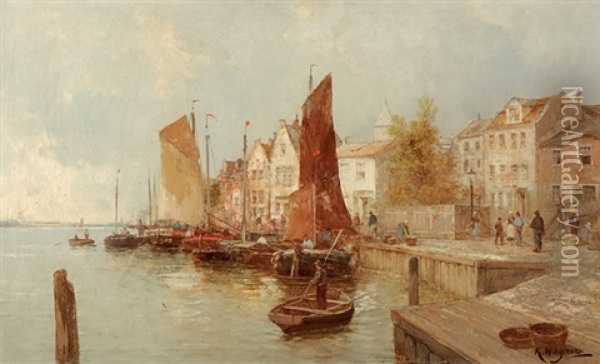 Hollandische Hafenszene Oil Painting - Karl Wagner