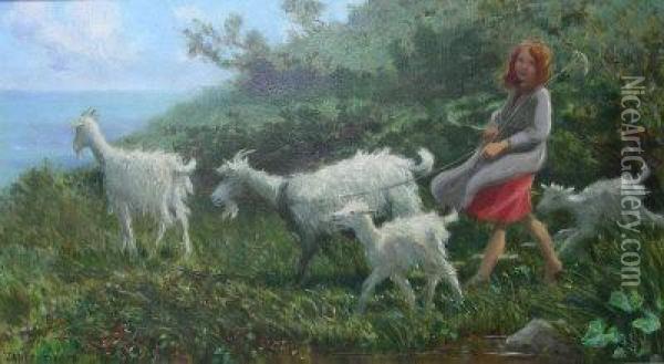 On The Breezy Hillside Oil Painting - Janet Fisher