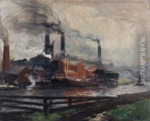 Usines Au Bord De La Seine Oil Painting - Eugene Louis Gillot