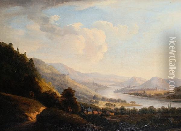 View Of A Continental River Valley Oil Painting - Thomas Danby