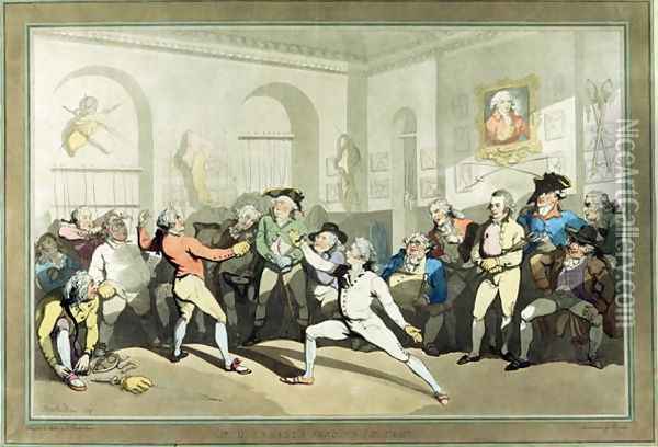 Mr H Angelos Fencing Academy, engraved by Charles Rosenberg, 1791 Oil Painting - Thomas Rowlandson