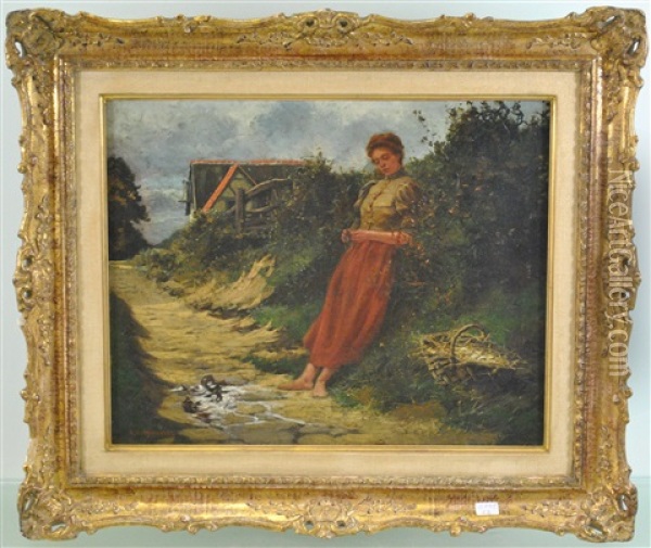 Jeune Femme Sur Un Sentier Oil Painting - Adolphe Hamesse