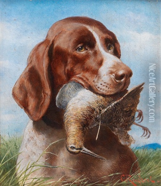 Gundog With Snipe Oil Painting - Carl Reichert