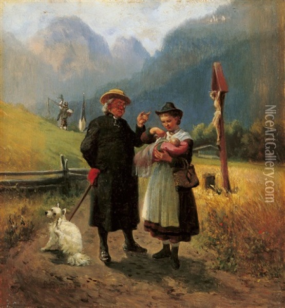 Die Ermahnung Des Pastors Oil Painting - Louis (Ludwig) Braun